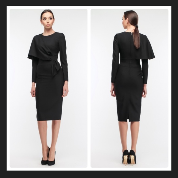 BGL Elegant Cape Shoulder Appliqué With Threaded Belt at Waist Dress